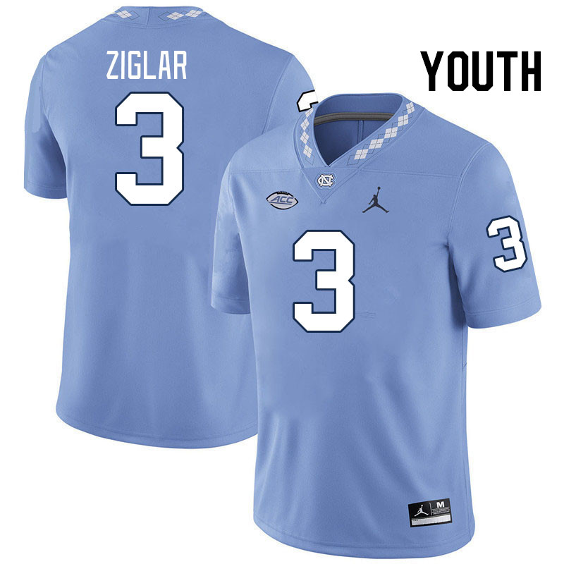 Youth #3 Malcolm Ziglar North Carolina Tar Heels College Football Jerseys Stitched-Carolina Blue